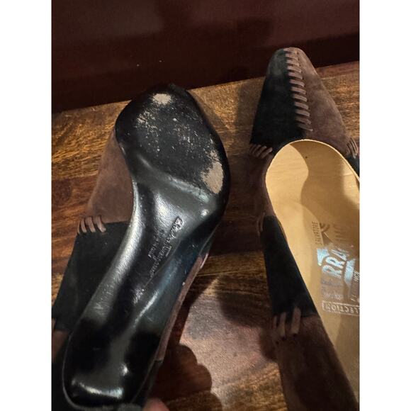 Ferragamo Color Block Patchwork Heels – Black & Brown Suede – Size 6 - Picture 6 of 7